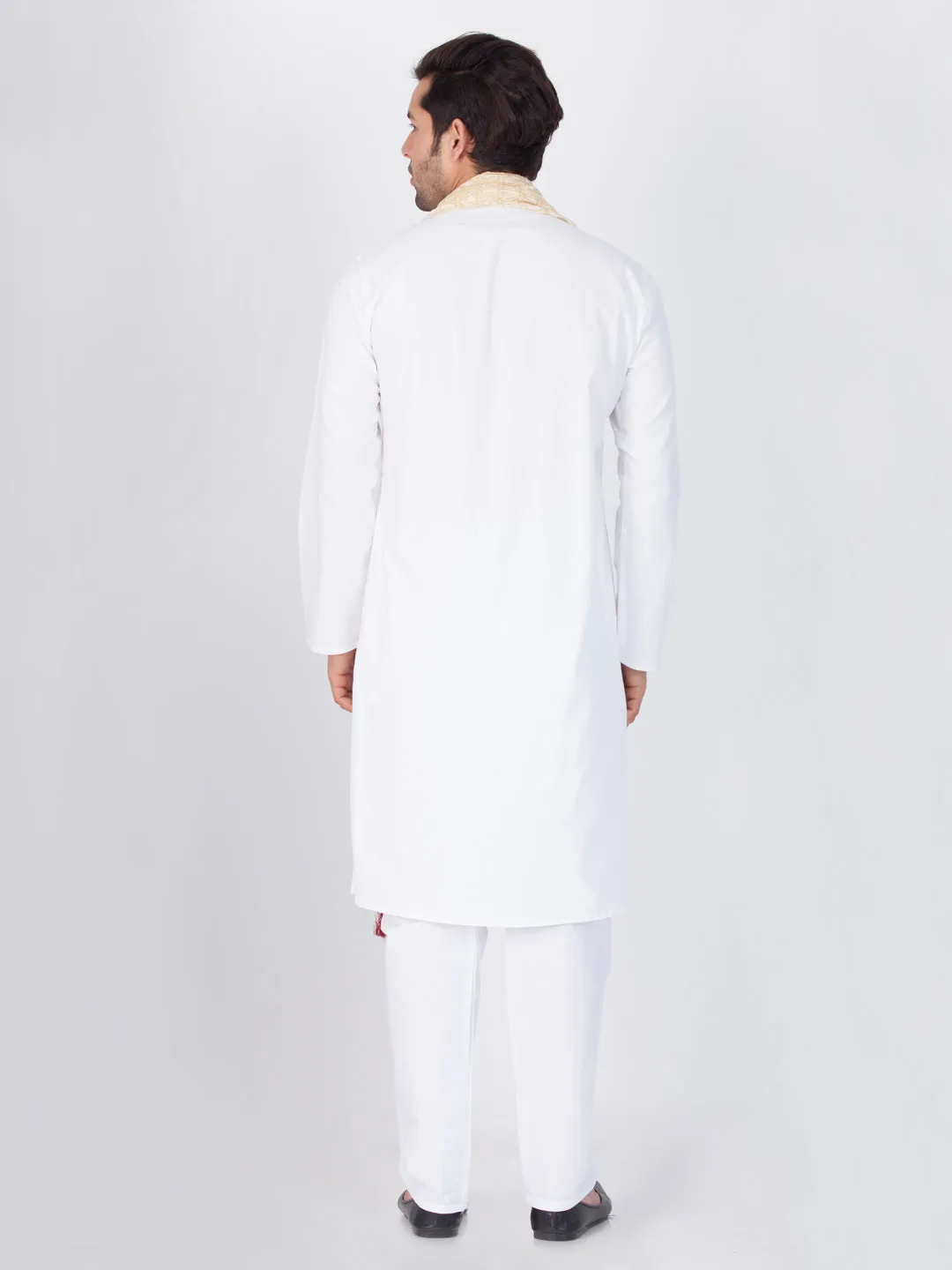 Vastramay Pure Cotton White Baap Beta Kurta Pyjama And Dupatta Set