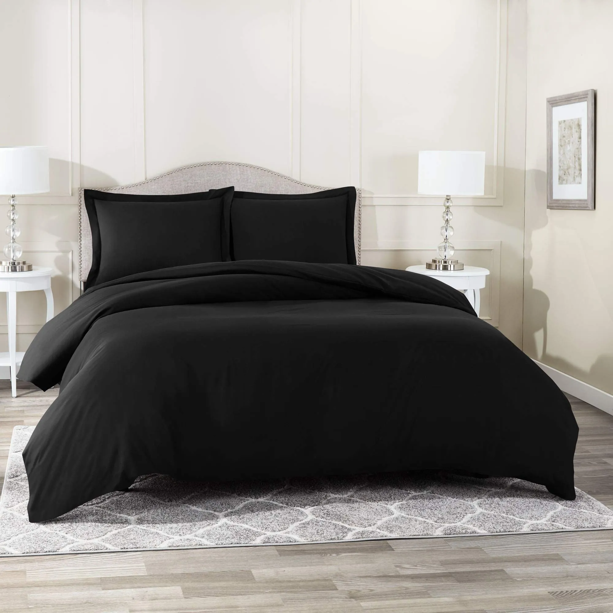 VOMZER Home 300 TC Microfiber Solid & Plain Bedsheet for Double Bed, Size 95 Inch x 90 Inch- Black, Without Pillow