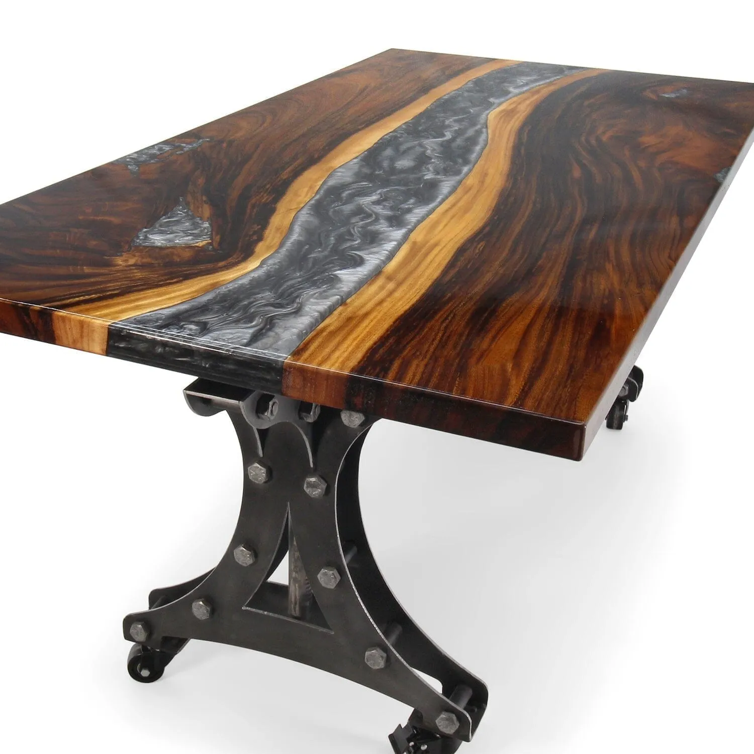 Walnut Live Edge Burl Dining Tabletop - Gray River Epoxy - 80 x 40 x 2"