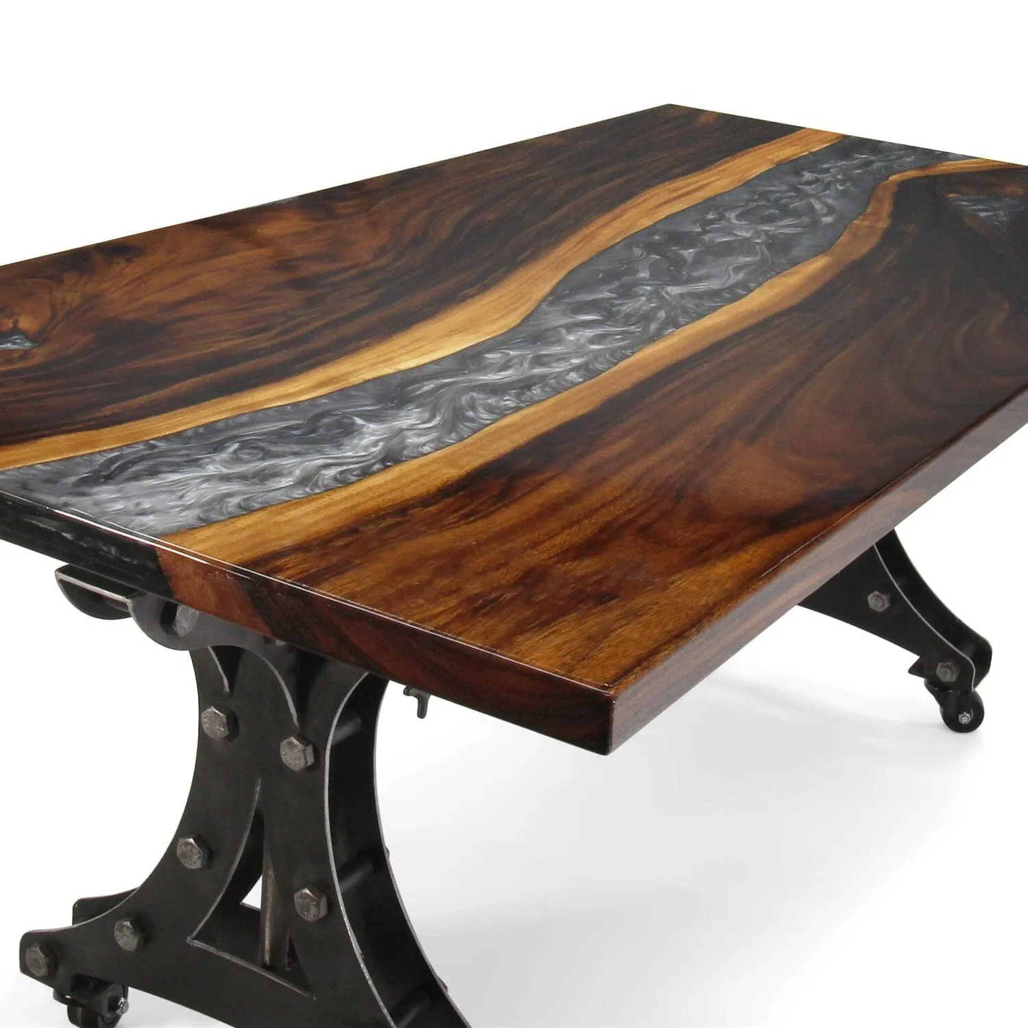 Walnut Live Edge Burl Dining Tabletop - Gray River Epoxy - 80 x 40 x 2"