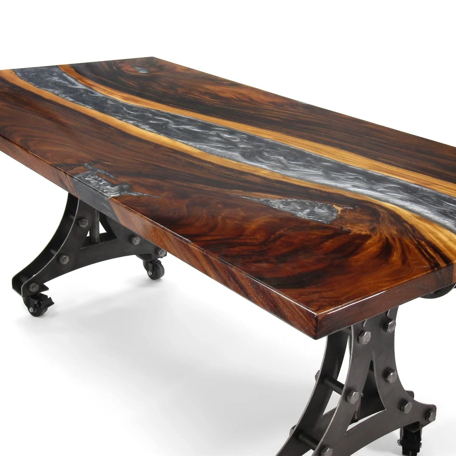 Walnut Live Edge Burl Dining Tabletop - Gray River Epoxy - 80 x 40 x 2"