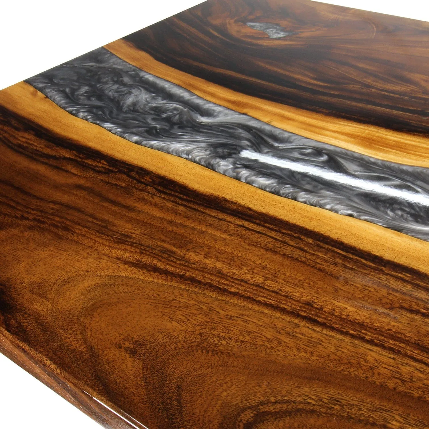 Walnut Live Edge Burl Dining Tabletop - Gray River Epoxy - 80 x 40 x 2"