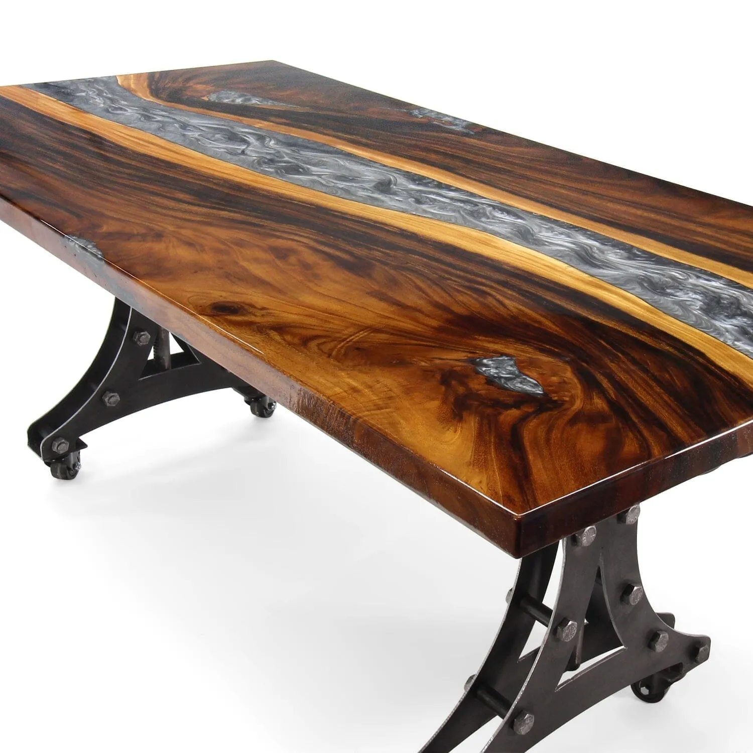 Walnut Live Edge Burl Dining Tabletop - Gray River Epoxy - 80 x 40 x 2"