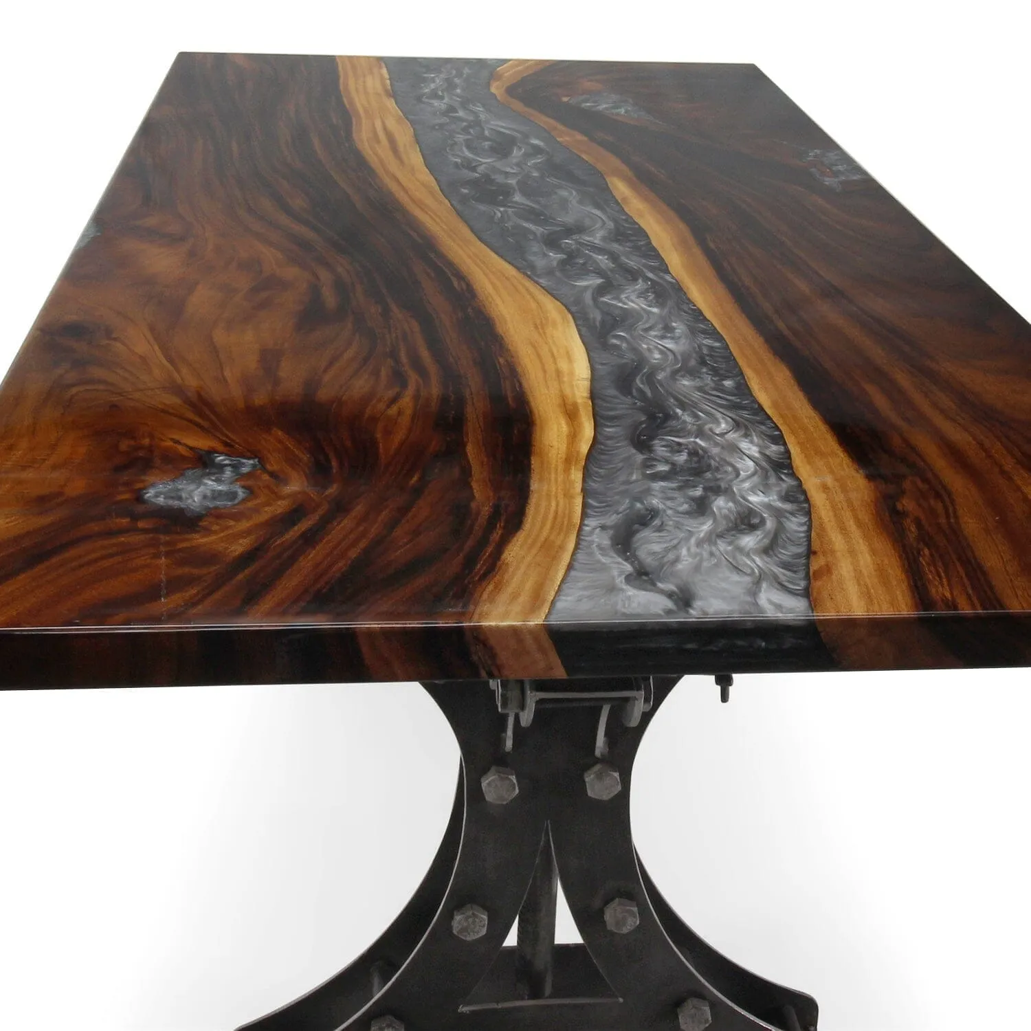 Walnut Live Edge Burl Dining Tabletop - Gray River Epoxy - 80 x 40 x 2"