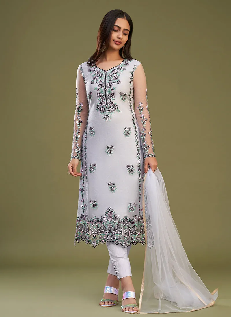 White Multi Embroidery Bridesmaid Pant Style Suit