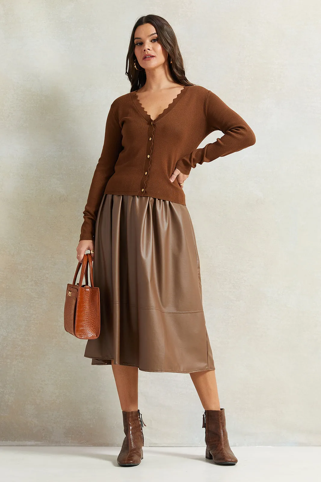 Women Brown Buttoned Cardigan