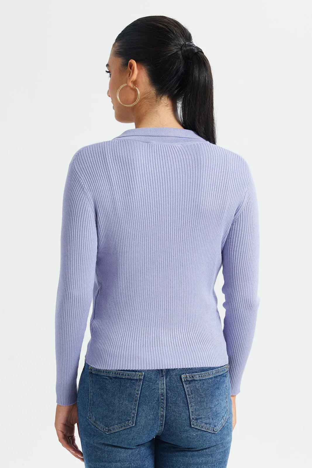 Women Lilac Collared Pullover