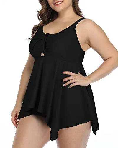 Women Tankini Tops Only Flowy Plus Size Swim Top For Curvy Women-Black