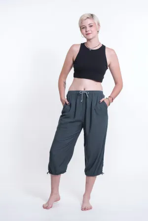 Womens Solid Color Drawstring Cropped Pants in Dark Teal