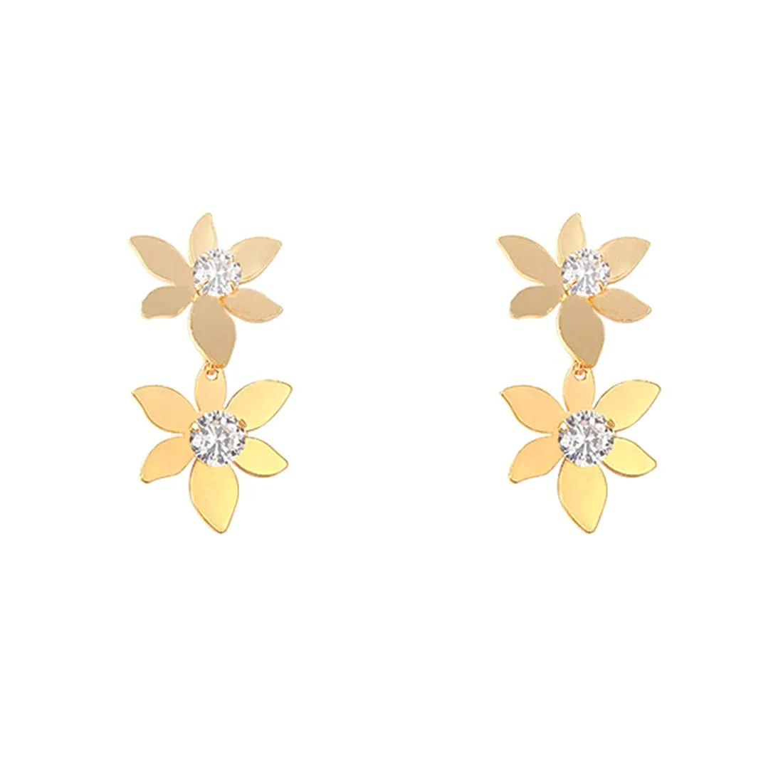 Yellow Chimes Earrings For Women Gold Toned Double Flower Hanging Drop Earrings For Women and Girls