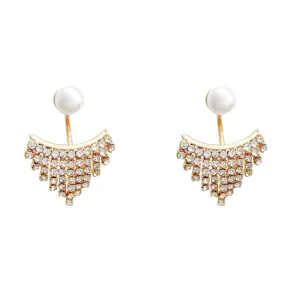 Yellow Chimes Earrings For Women Gold Toned Pearl Stud Back Drop Crystal Studded Drop Earrings For Women and Girls