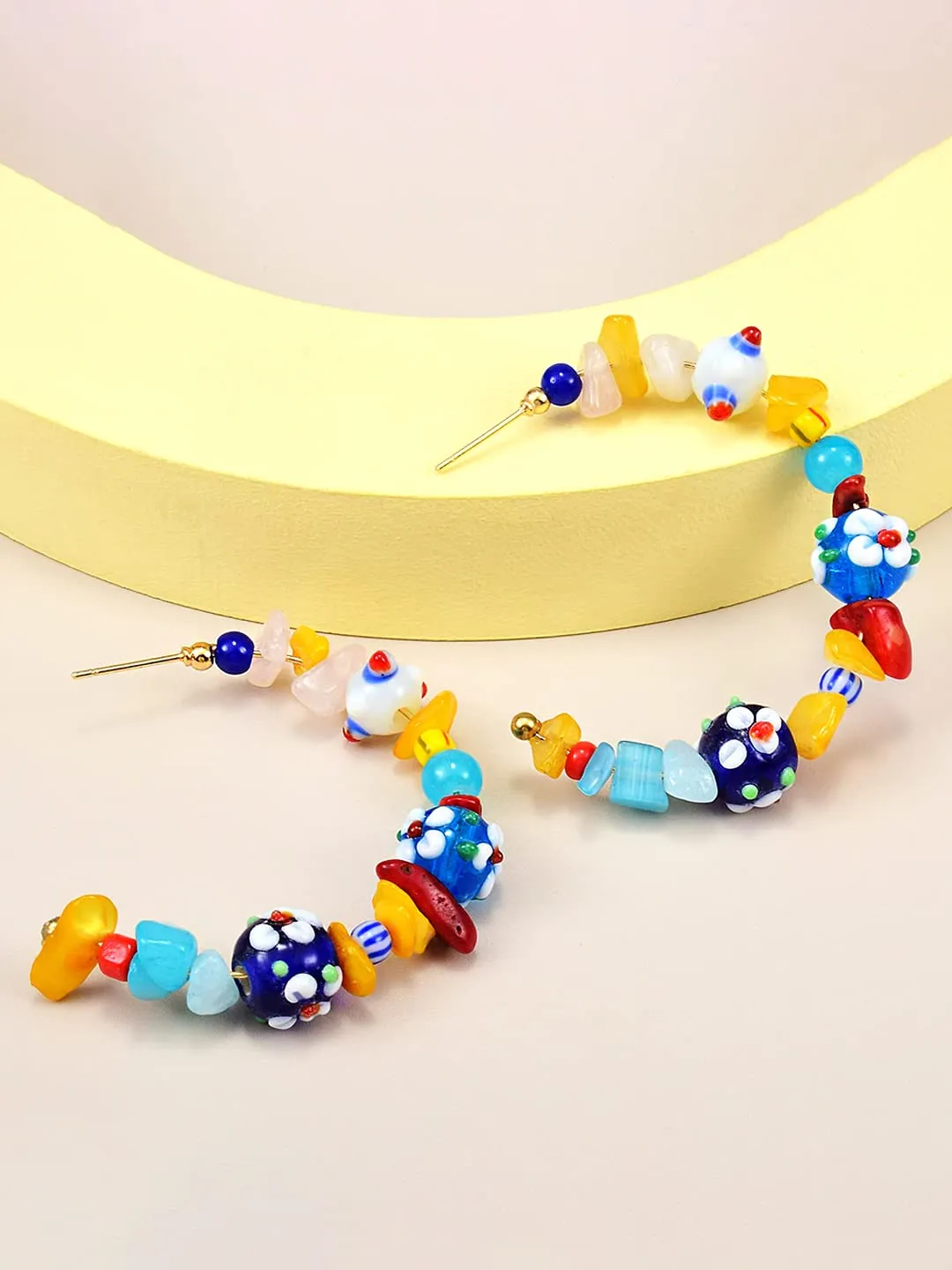 Yellow Chimes Earrings For Women Multicolor Beads Studded Hoop Earrings For Women and Girls